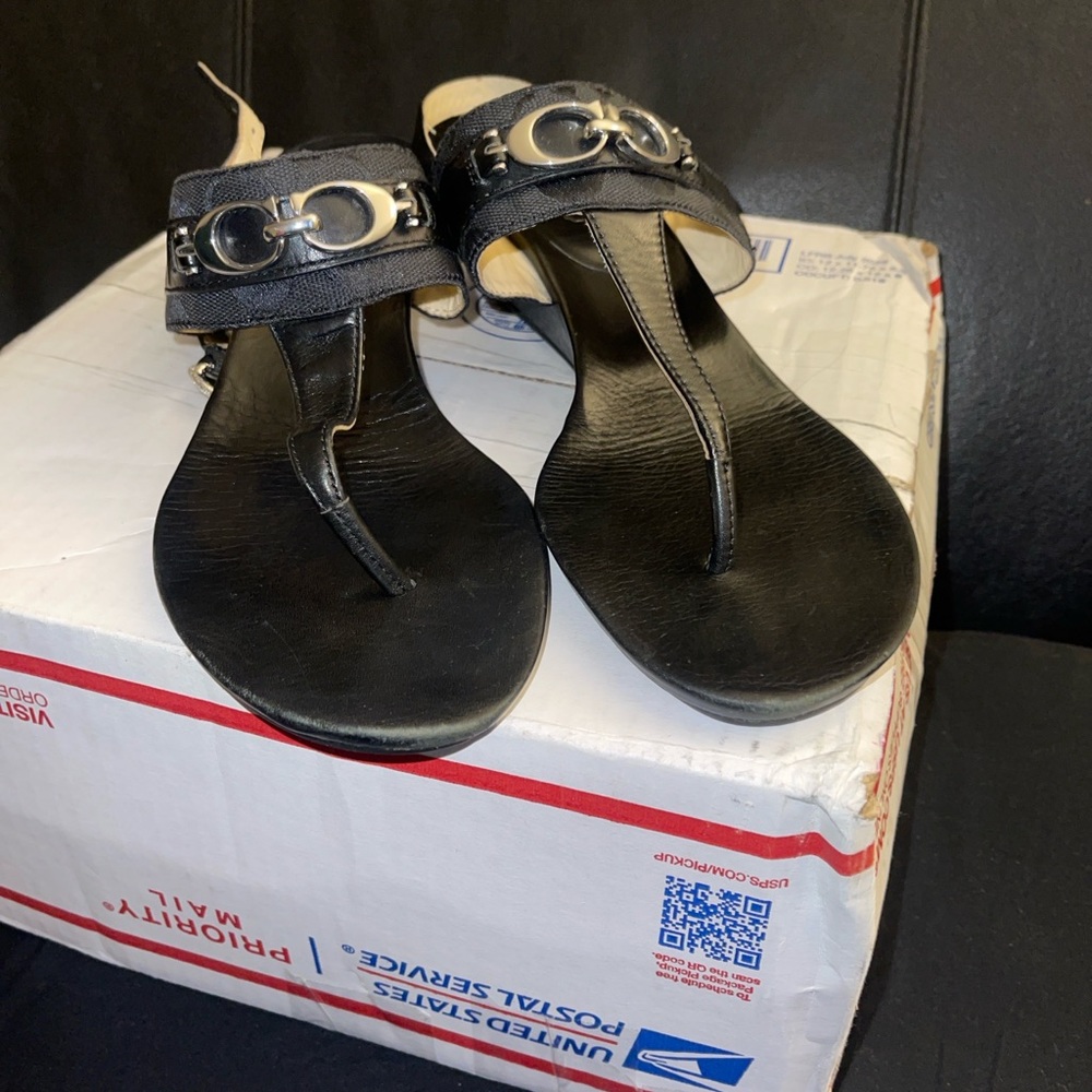 Coach Despina Black Thong Wedge Sandals with Silver Hardware Size 10B - Picture 11 of 16